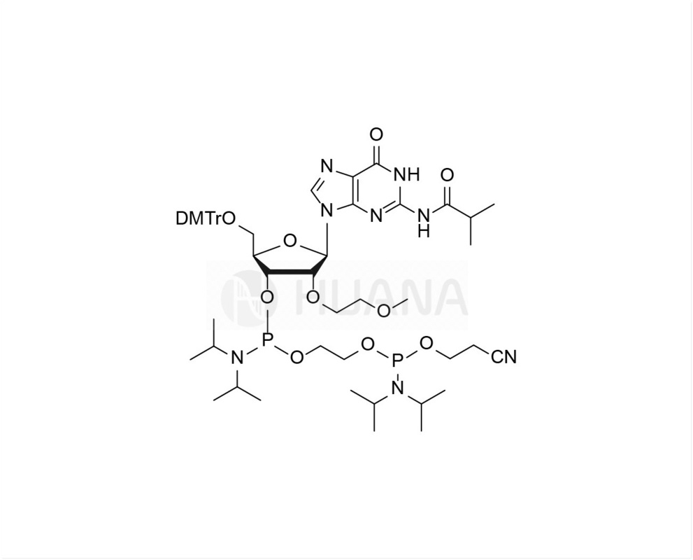 5'-O-DMT-2'-O-MOE-rG ((iBu)-3'- ((2-سيانوتوكسي)) ((ديزوبروبيلامينو) فوسفوراميديت) - إيثيل-ديزوبروبيلفوسفوراميديت